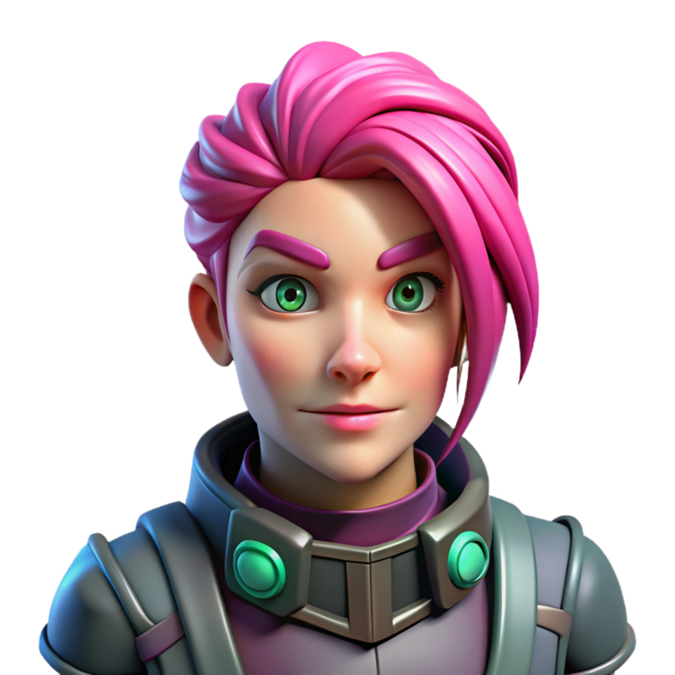 mesmerizing traditional Cyberpunk character portrait with vibrant pink hair and cybernetic implants. NO BACKGROUND with Transparent Background. flawless png