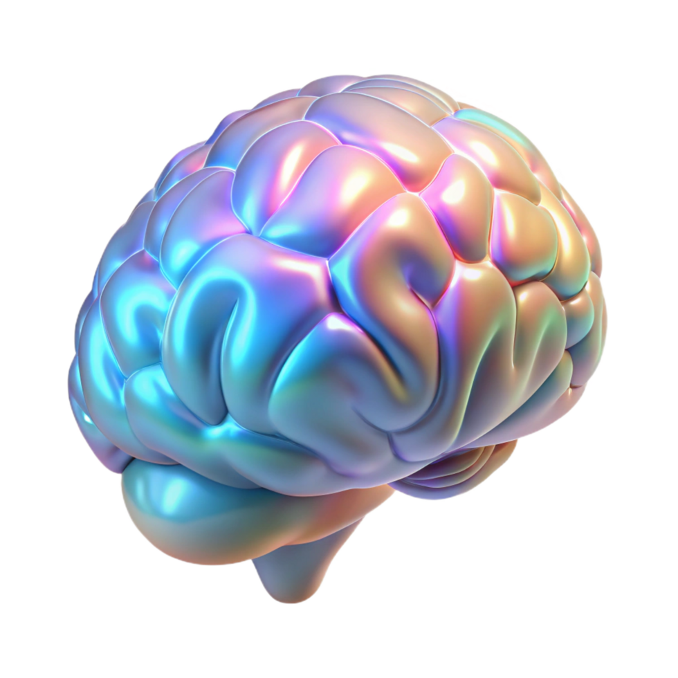 vibrant organic Holographic projection of a human brain. NO BACKGROUND with Transparent Background. fine detail png