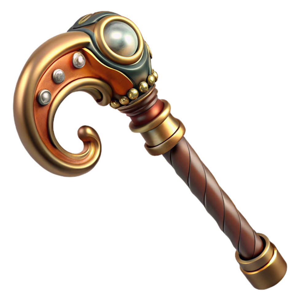 notable traditional Steampunk cane with a hidden blade and ornate brass handle. NO BACKGROUND with Transparent Background. luxury png