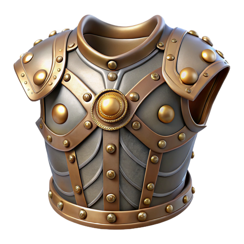 celebrated futuristic Steampunk armor breastplate with intricate metal plating and rivets. NO BACKGROUND with Transparent Background. handcrafted png