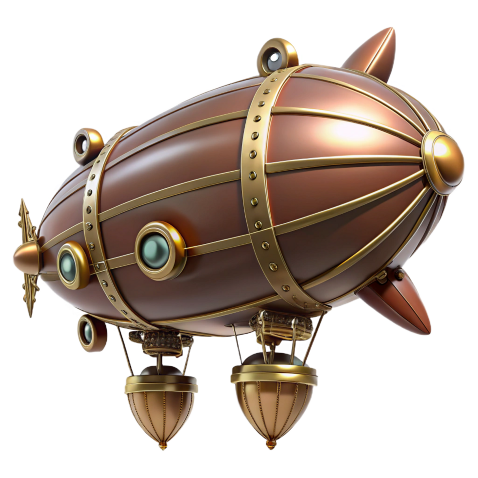 stunning distinguished Steampunk zeppelin miniature with intricate details and propellers. NO BACKGROUND with Transparent Background. png