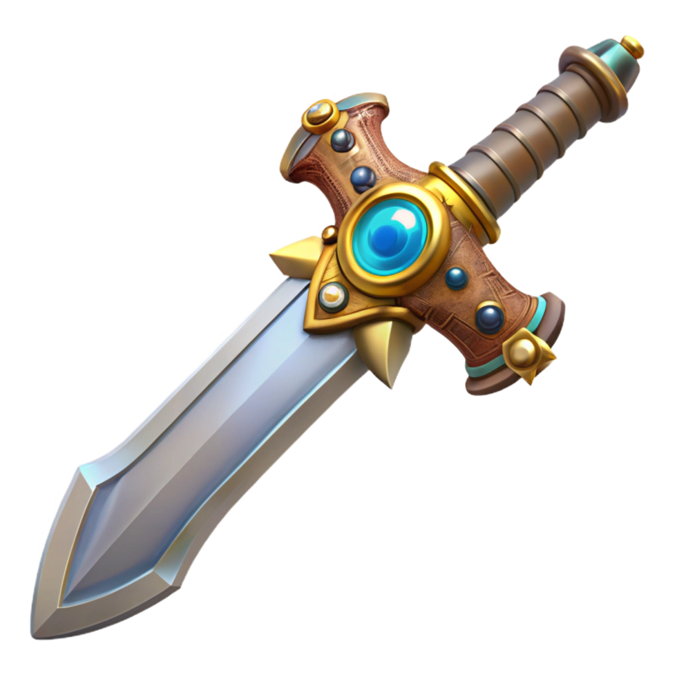 mesmerizing exemplary Steampunk sword with ornate hilt and serrated blade. NO BACKGROUND with Transparent Background. png