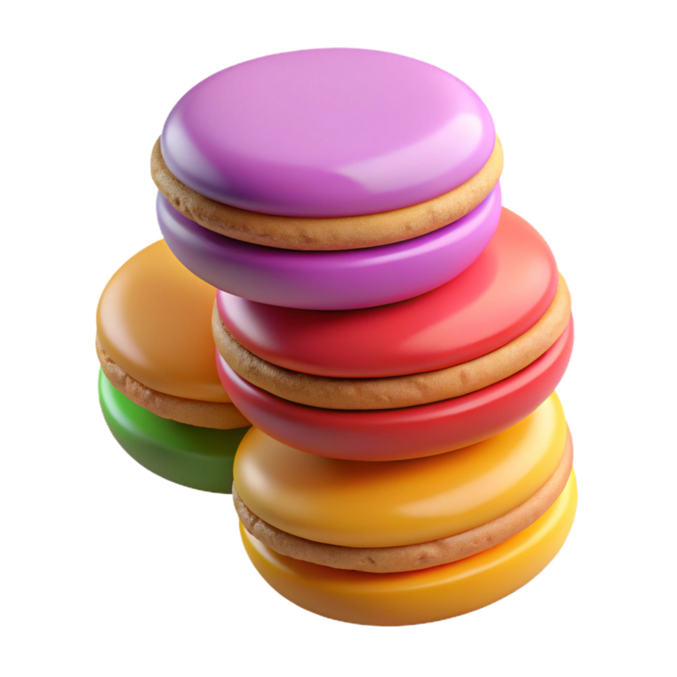sumptuous renaissance A stack of colorful macarons, various flavors, NO BACKGROUND with Transparent Background. fine detail png