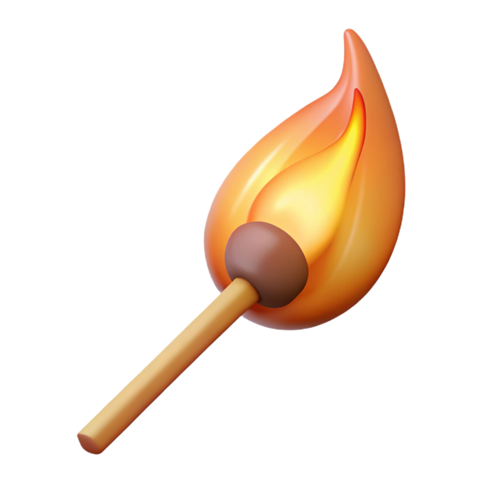 stunning surreal A single, burning matchstick, with flame and smoke, NO BACKGROUND with Transparent Background. high quality png