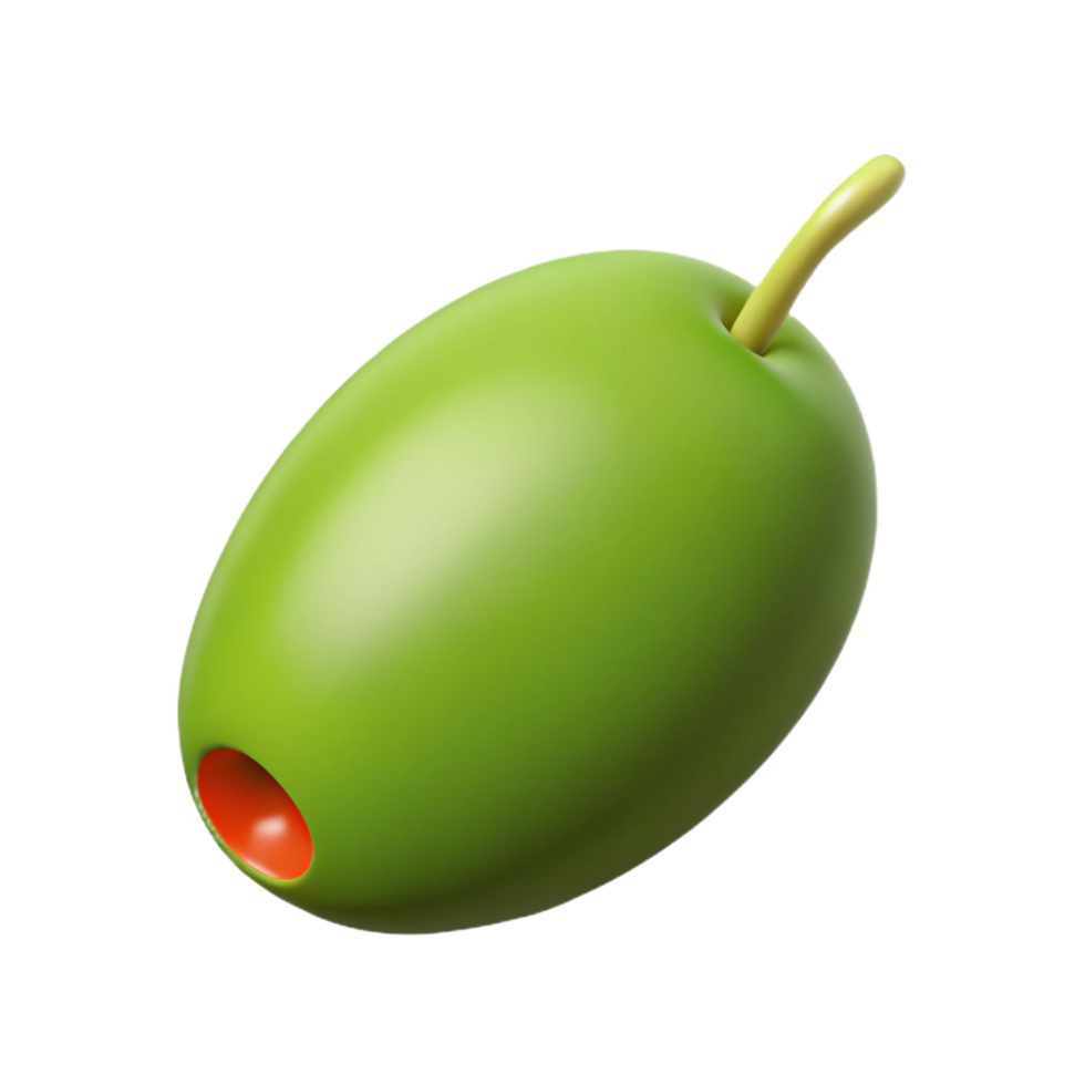 ethereal majestic A single, green olive, with a pimento, NO BACKGROUND with Transparent Background. elite png