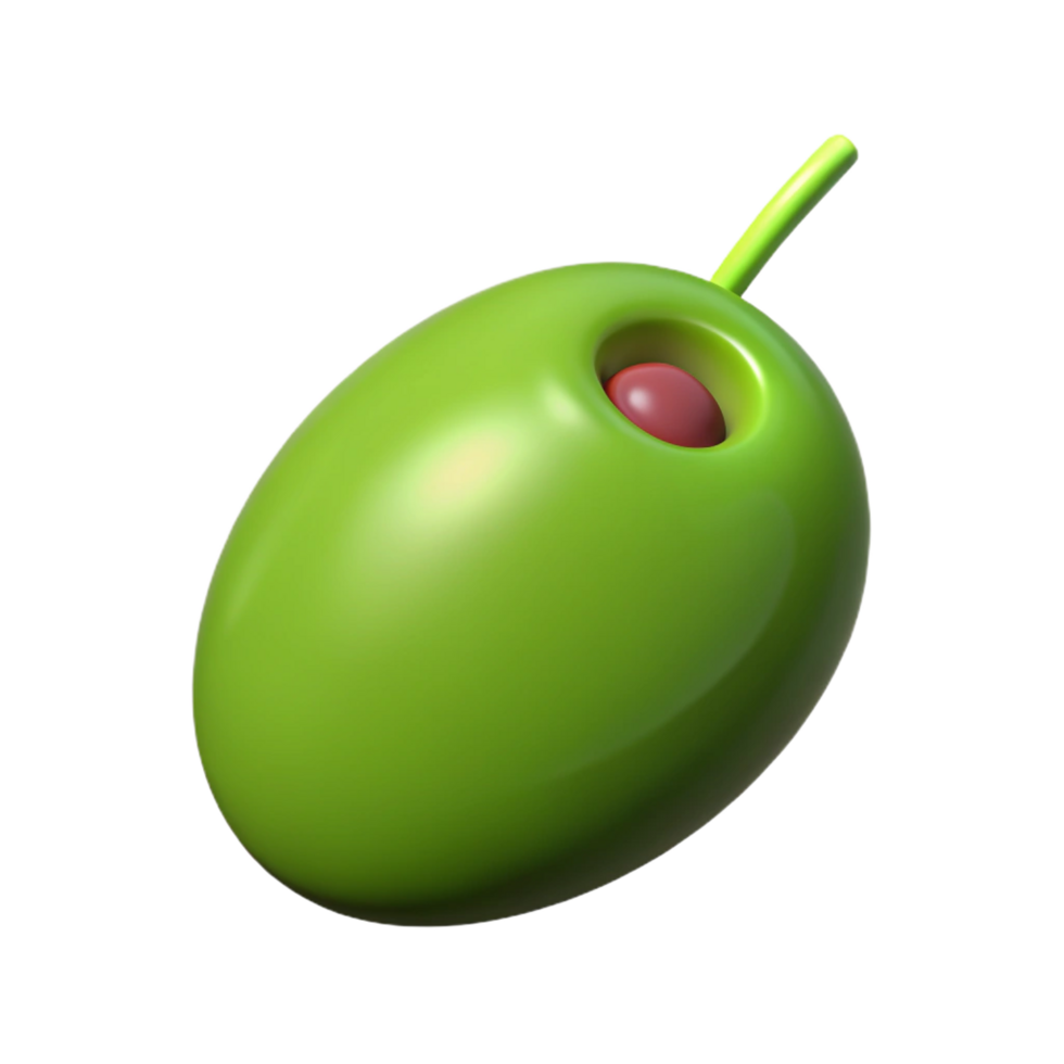 dramatic vintage A single, green olive, with a pimento, NO BACKGROUND with Transparent Background. perfect clarity png