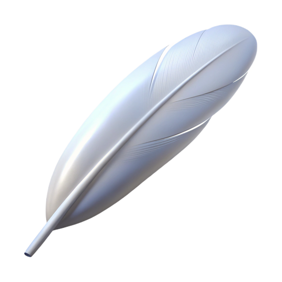 nostalgic dazzling A single, white feather, floating, NO BACKGROUND with Transparent Background. high resolution png