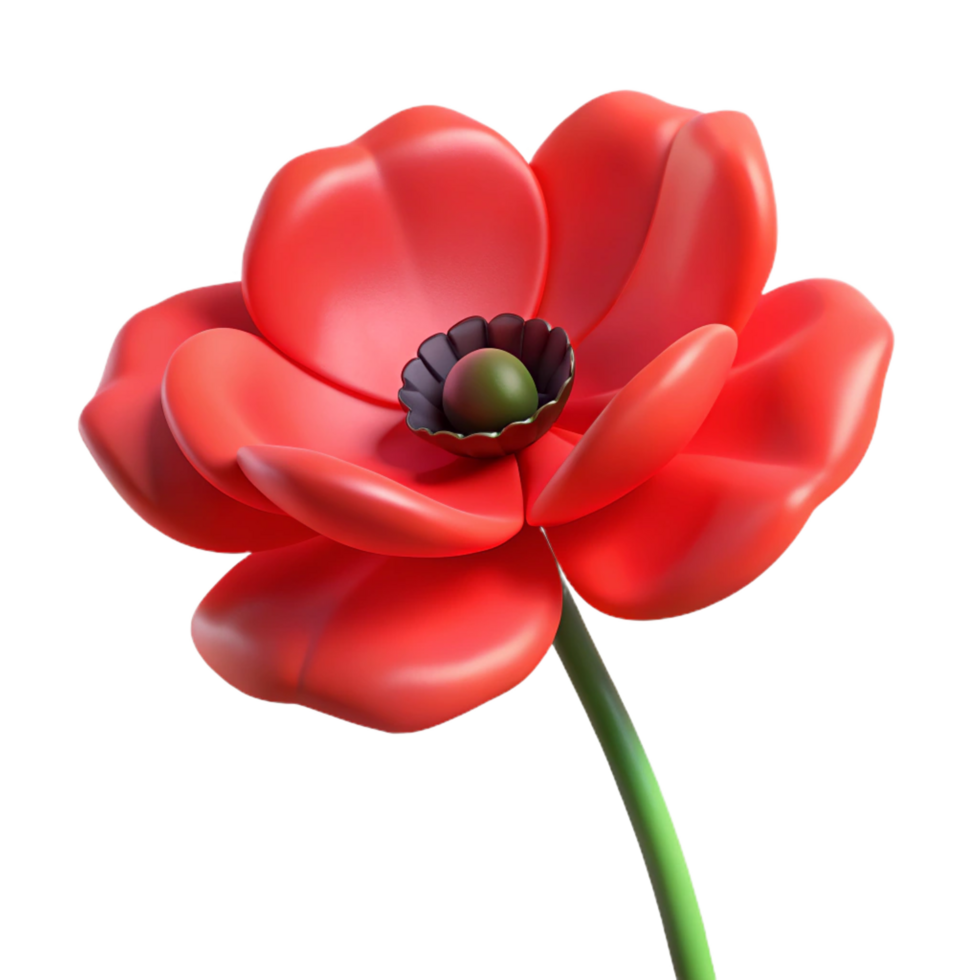 serene intense tropical A single, red poppy flower, NO BACKGROUND with Transparent Background. premium png