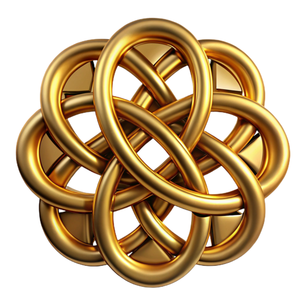 nostalgic captivating An intricate Celtic knot design in metallic gold. NO BACKGROUND with Transparent Background. museum quality png