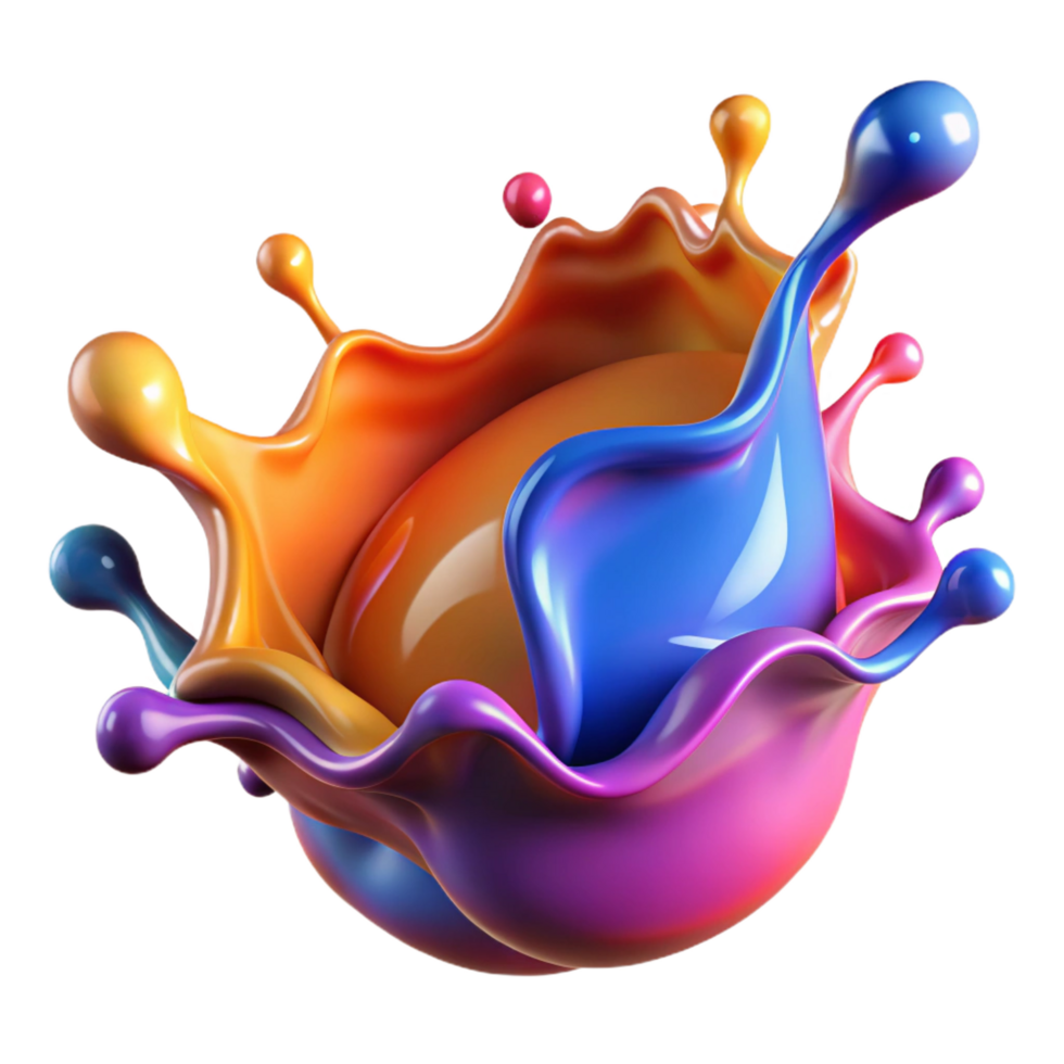 timeless abstract A dynamic splash of colorful liquid suspended in mid-air. NO BACKGROUND with Transparent Background. precision png