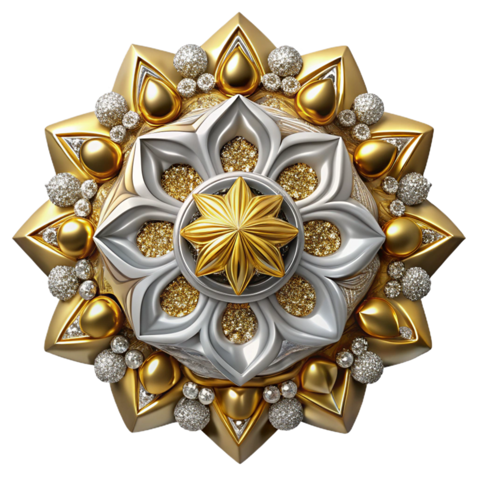 vibrant contemporary Opulent Kaleidoscope Ornament Gold and Silver Isolated png