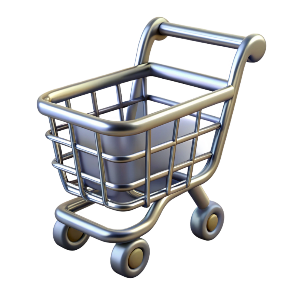 intense radiant A single, stylized shopping cart made of metallic lines. NO BACKGROUND with Transparent Background. gallery standard png