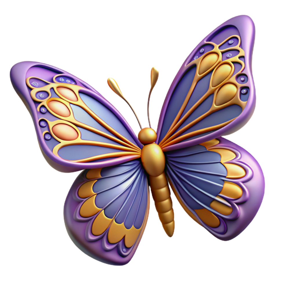 dreamy picturesque A single, stylized butterfly with intricate wing patterns. NO BACKGROUND with Transparent Background. premium png