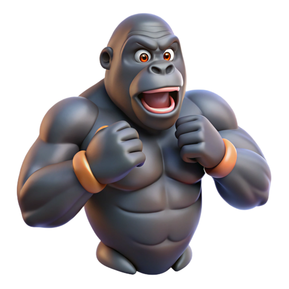 notable contemporary A gorilla beating its chest, NO BACKGROUND with Transparent Background. masterfully captured png