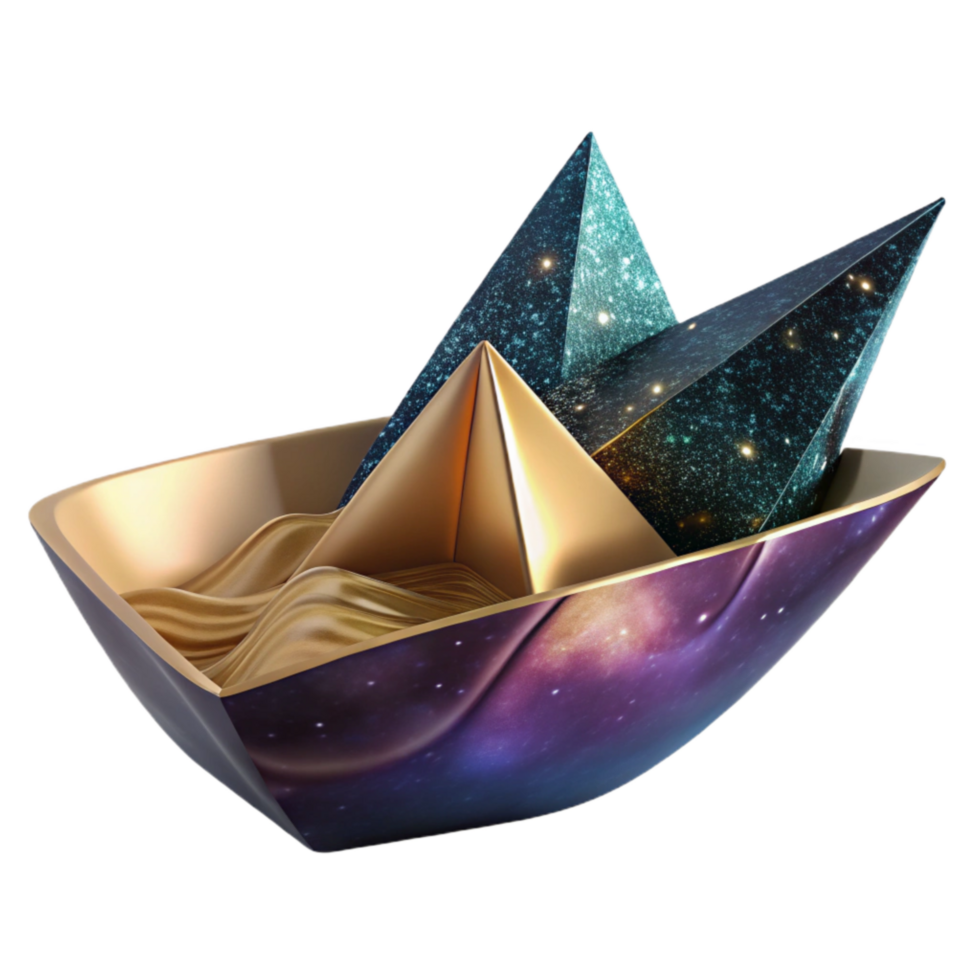 wonderful artistic Origami Boat Smooth Surface Cutout Transparent Background detailed png