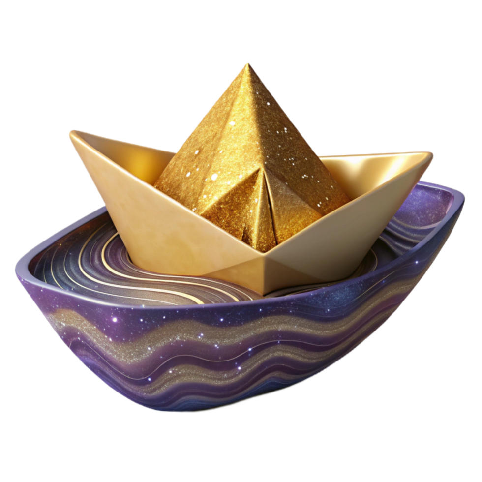 serene abstract Origami Boat Sailing Position Isolated png
