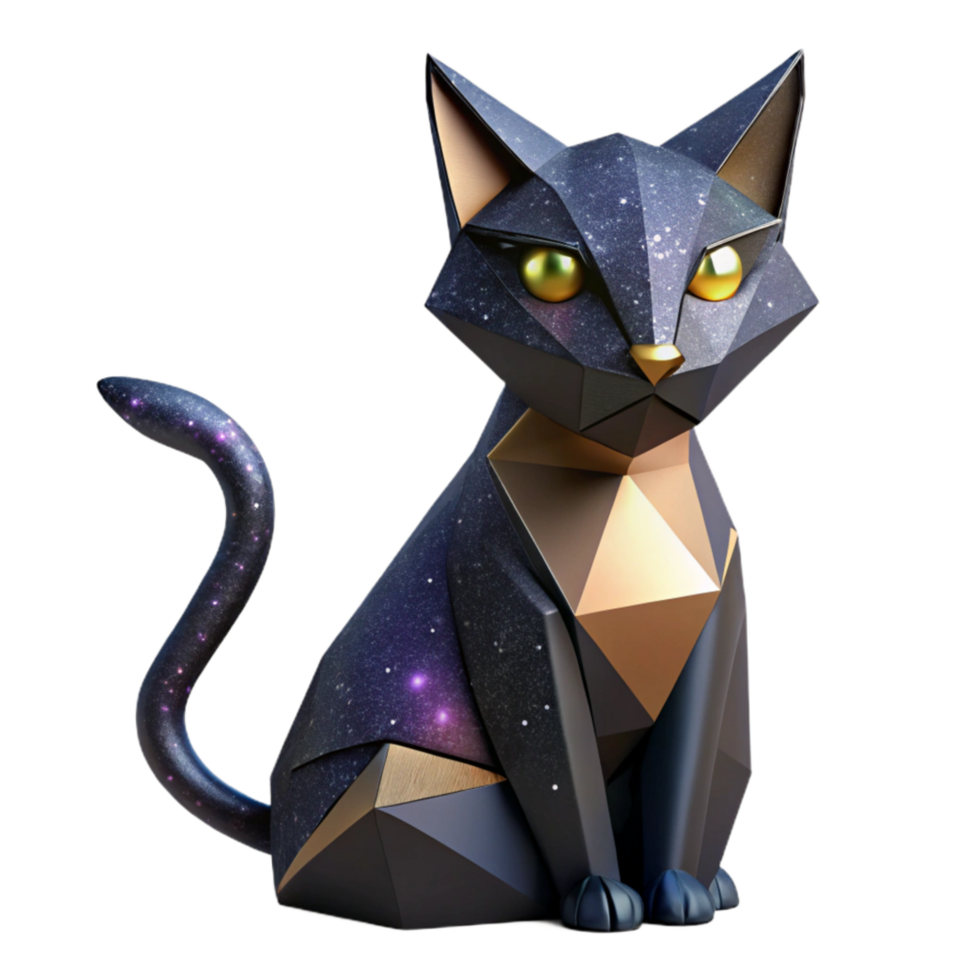 magnificent traditional Origami Cat Black Cutout with Realistic Folds original png