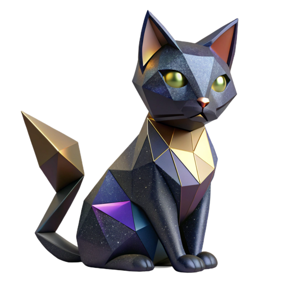 magnificent vintage Origami Cat Black Cutout with Realistic Folds genuine png