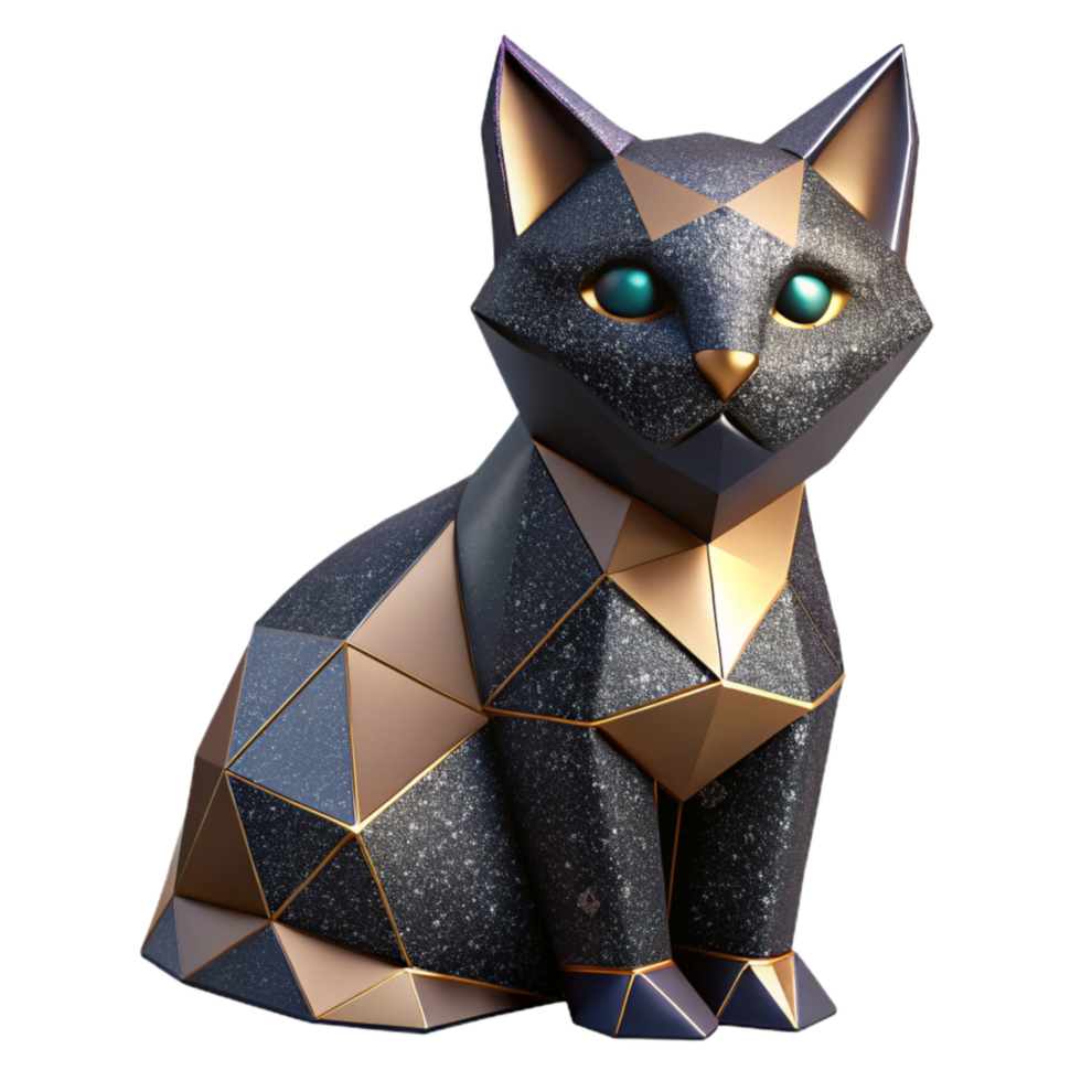 beautiful abstract Origami Cat Black Cutout with Realistic Folds high quality png