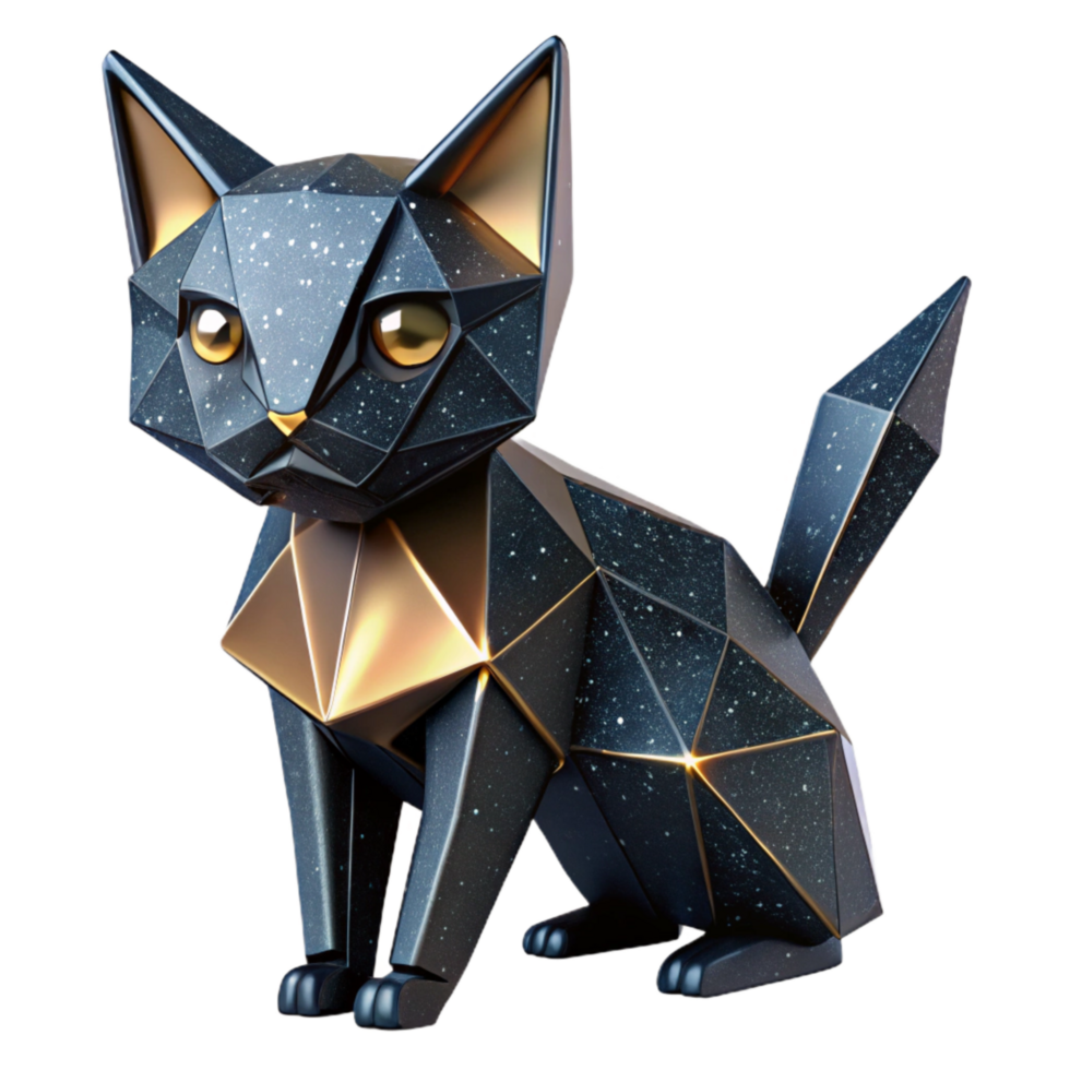 stunning abstract Origami Cat Black Cutout with Realistic Folds high resolution png