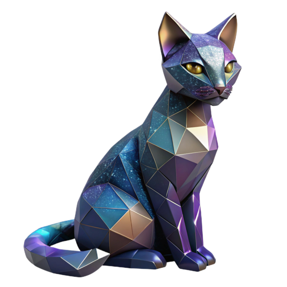 vibrant vintage Origami Cat Sitting Pose Cutout Transparent Background exclusive png