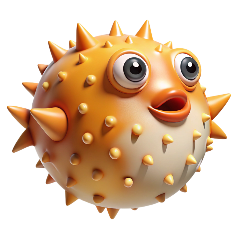 picturesque passionate bohemian A pufferfish inflated, NO BACKGROUND with Transparent Background. professional png