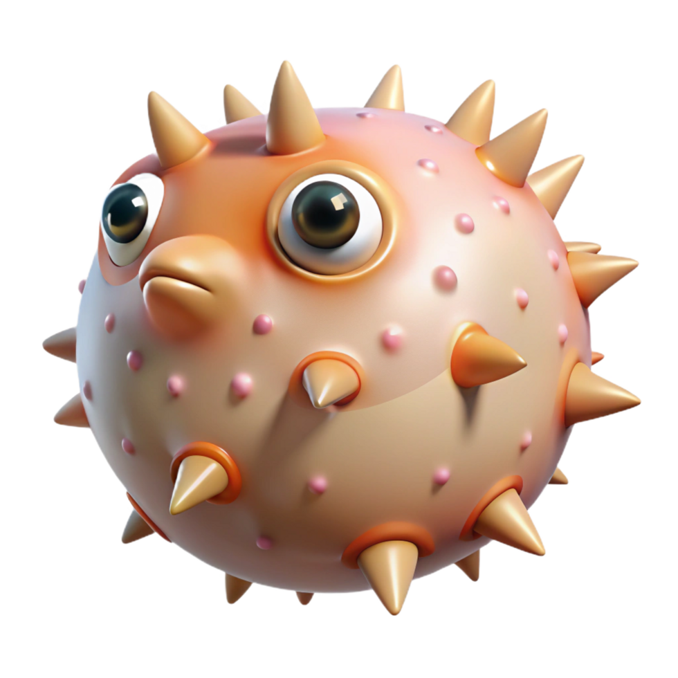 spectacular dynamic impressionist A pufferfish inflated, NO BACKGROUND with Transparent Background. original png