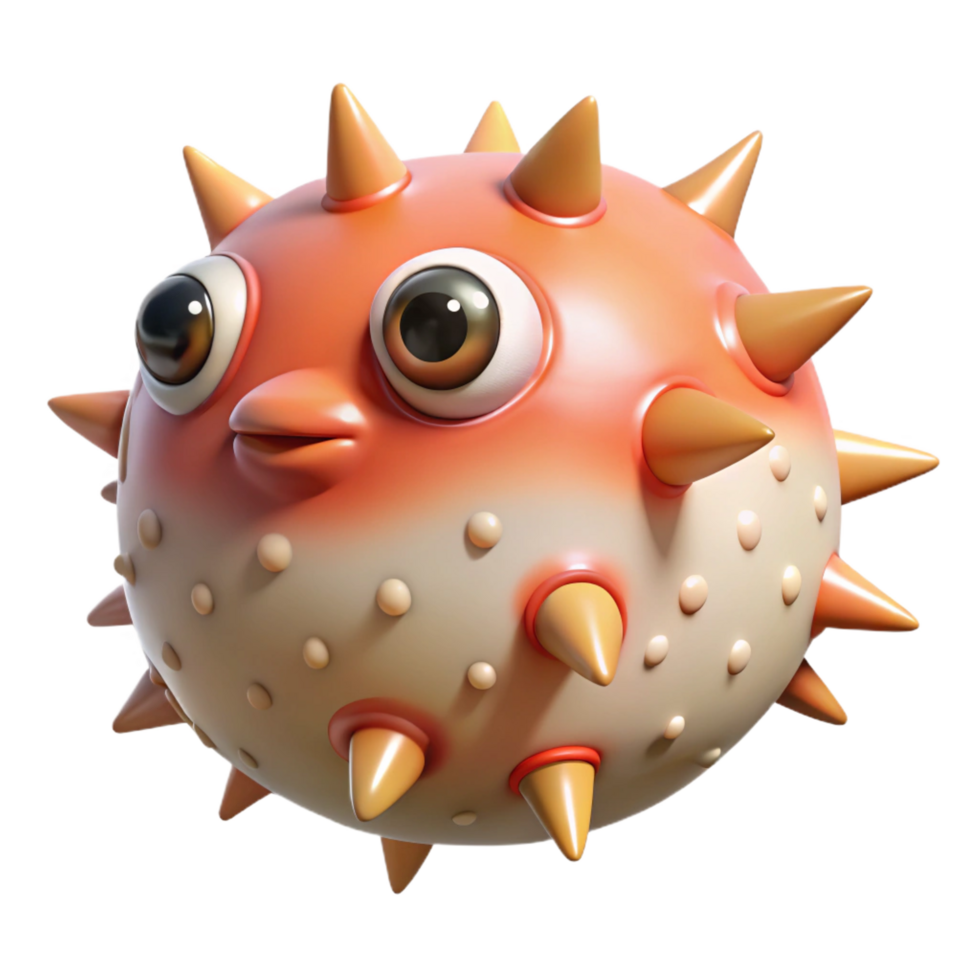 gorgeous playful bohemian A pufferfish inflated, NO BACKGROUND with Transparent Background. refined png