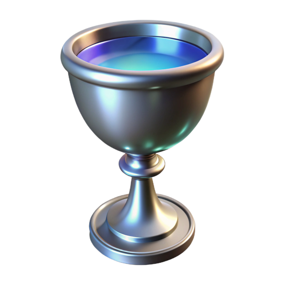 breathtaking melancholic retro A single, ornate silver chalice, filled with glowing liquid. NO BACKGROUND with Transparent Background. impeccable png