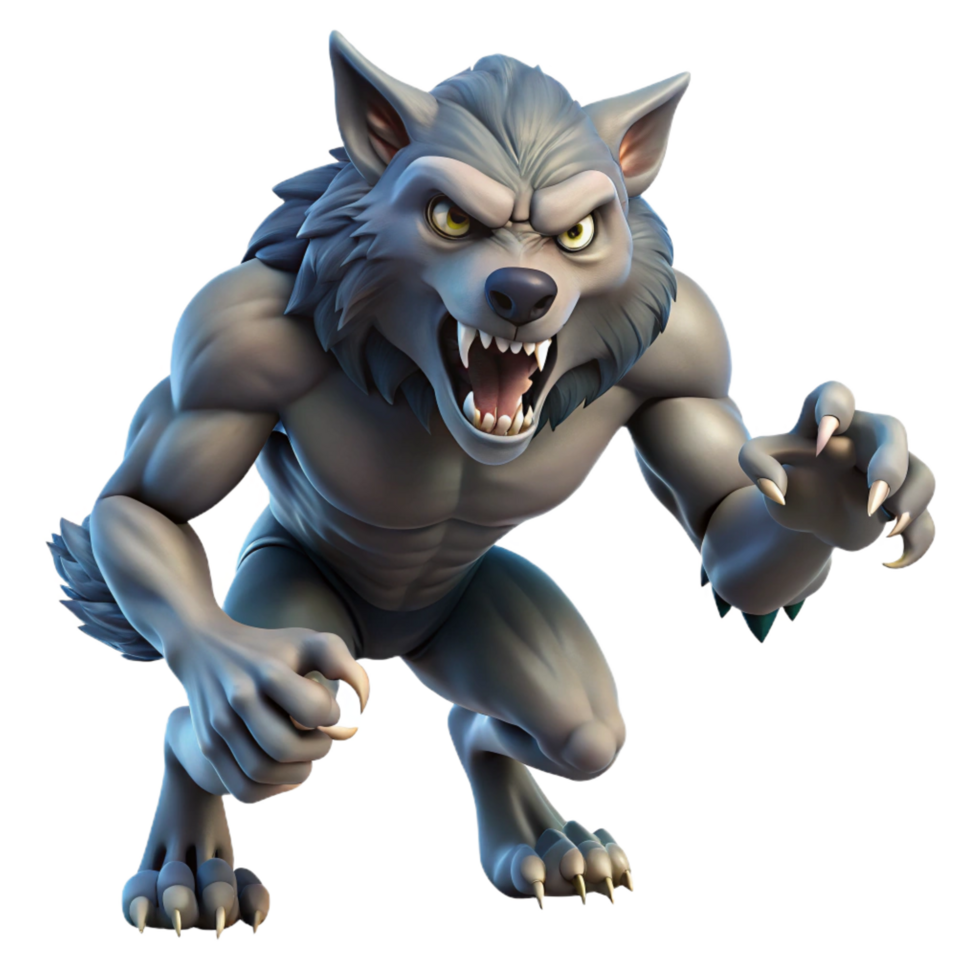 mysterious extraordinary A snarling werewolf, mid-transformation, fur and claws visible. NO BACKGROUND with Transparent Background. artisan png