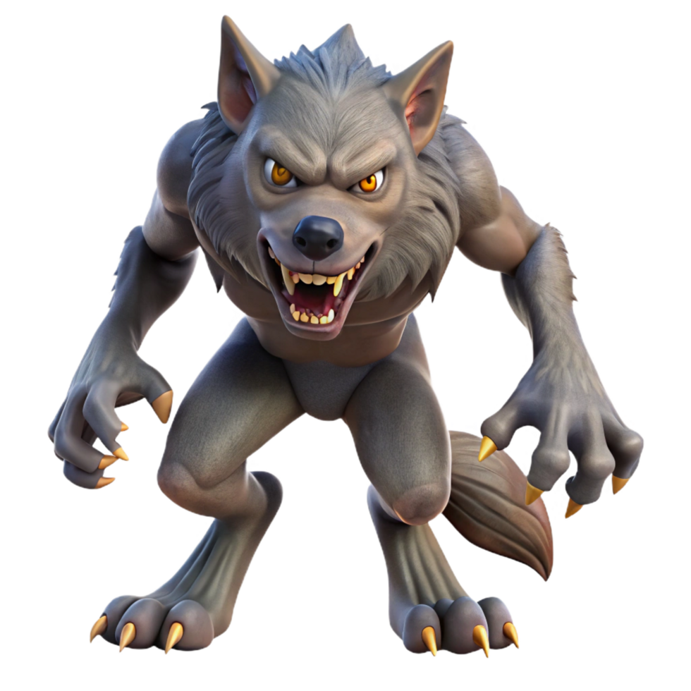 enchanting timeless A snarling werewolf, mid-transformation, fur and claws visible. NO BACKGROUND with Transparent Background. png