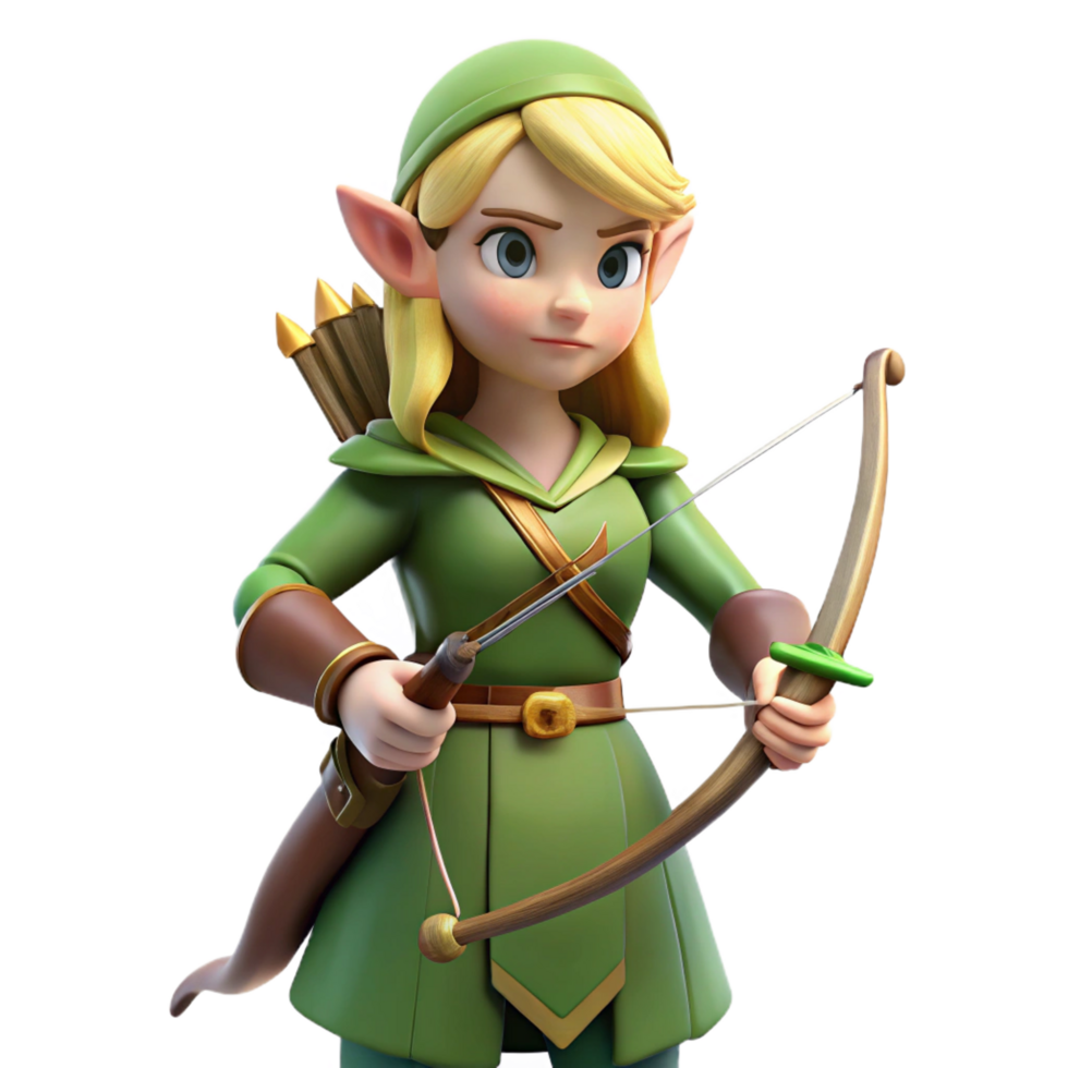 mesmerizing vintage A beautiful elf, holding a bow and arrow, ready to fire. NO BACKGROUND with Transparent Background. fine detail png