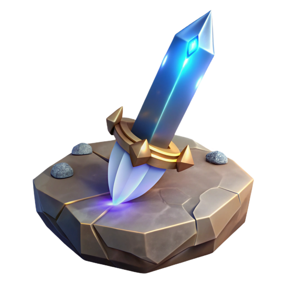 wonderful bold abstract A gleaming magical sword, embedded in a stone. NO BACKGROUND with Transparent Background. artisan png