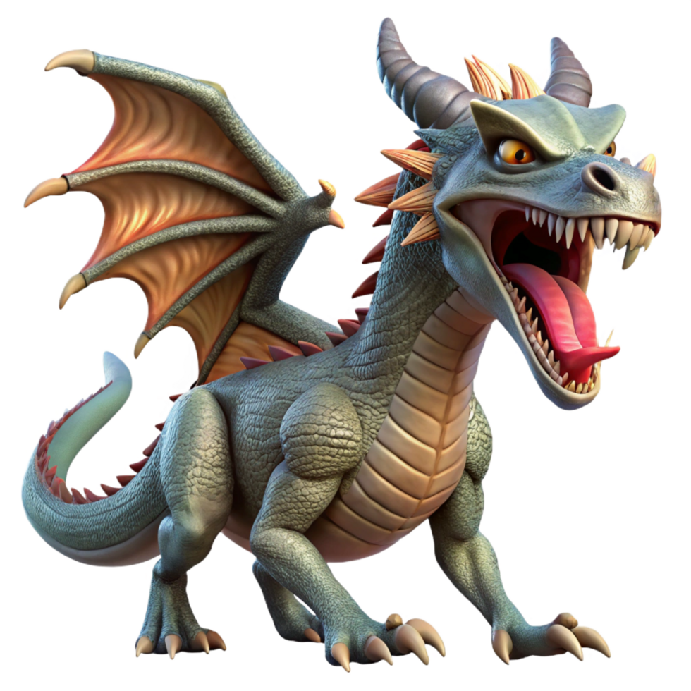 captivating tropical A fierce dragon, scales shimmering, mouth open in a roar. NO BACKGROUND with Transparent Background. elite png