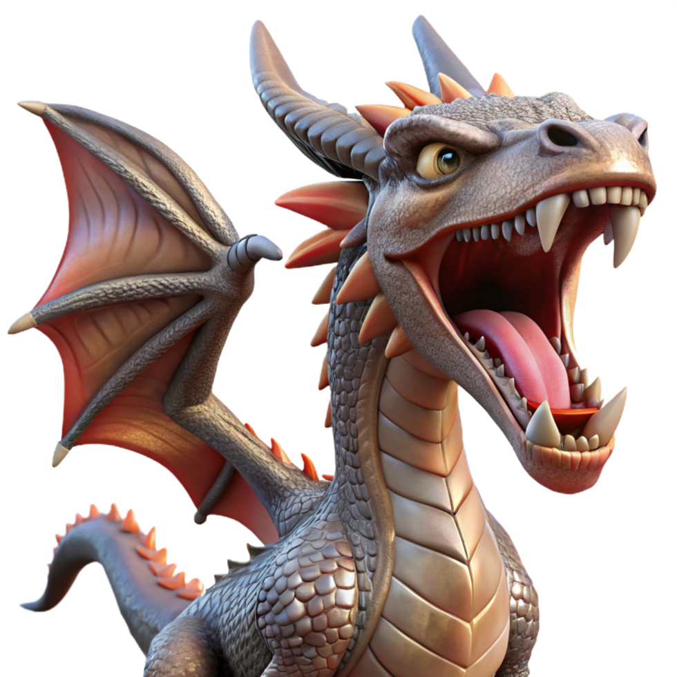 serene dramatic abstract A fierce dragon, scales shimmering, mouth open in a roar. NO BACKGROUND with Transparent Background. handcrafted png