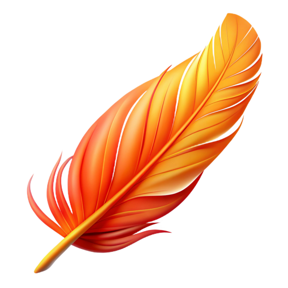 radiant exemplary A single, vibrant phoenix feather. NO BACKGROUND with Transparent Background. png