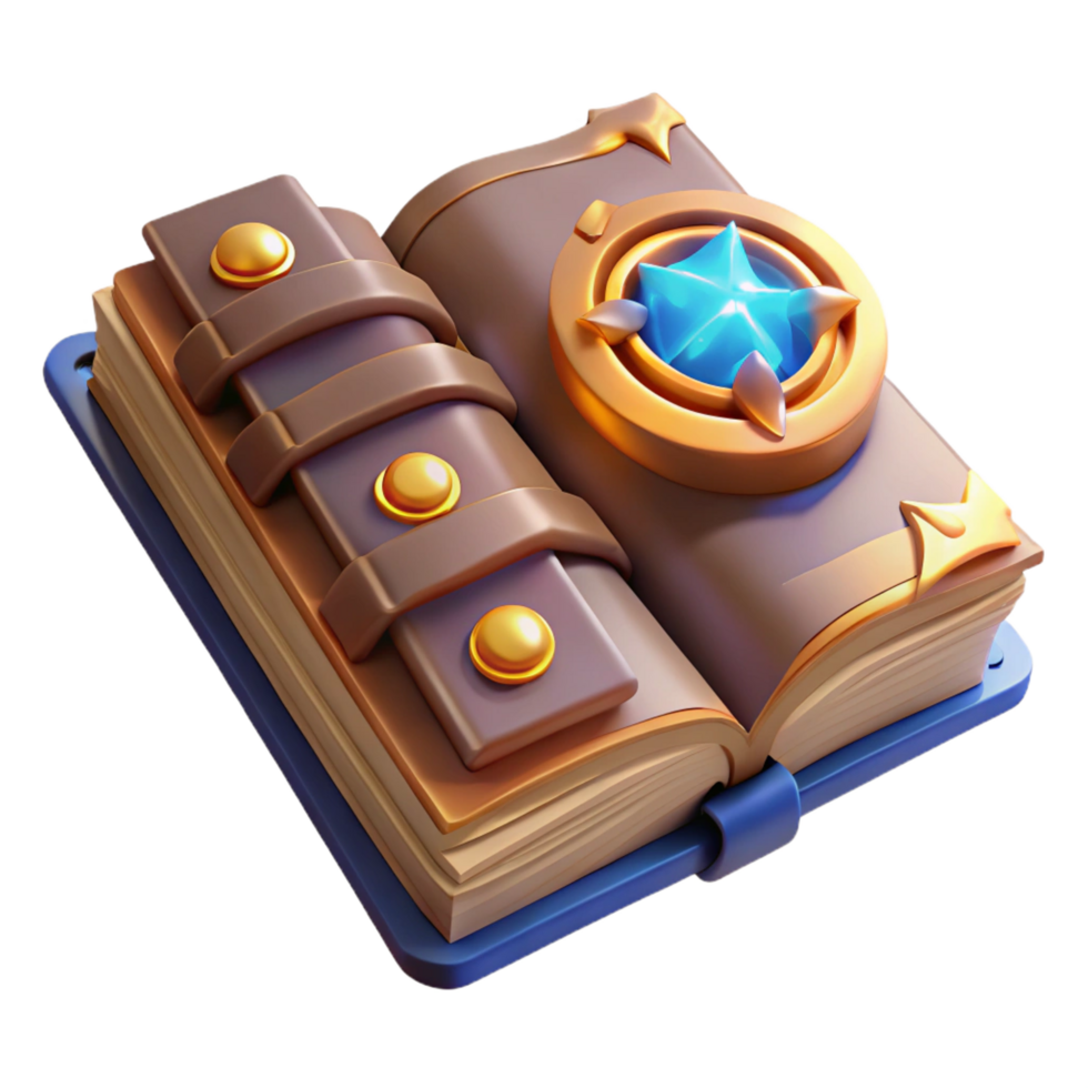 bold gorgeous A detailed, ancient spellbook, open to a page with glowing runes. NO BACKGROUND with Transparent Background. professional png