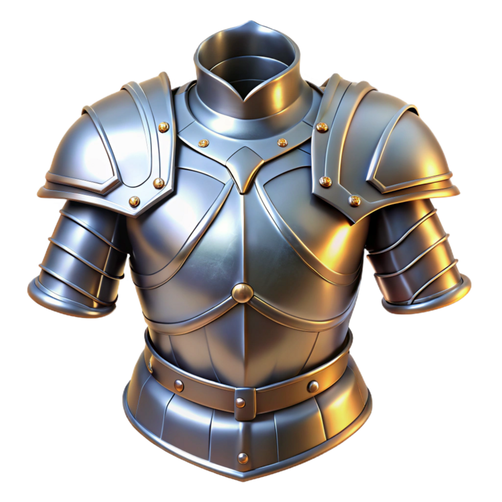 peaceful striking A gleaming suit of plate armor, polished and ready for battle. NO BACKGROUND with Transparent Background. ultra HD png