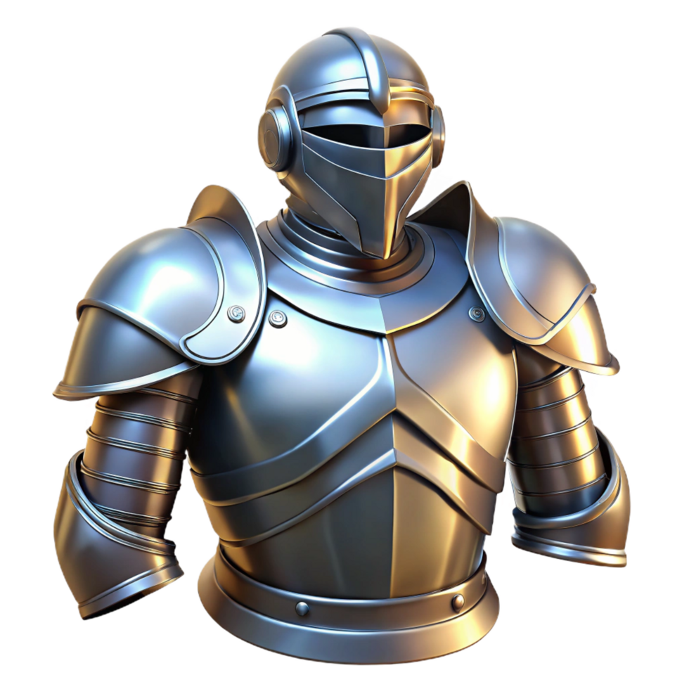distinctive contemporary A gleaming suit of plate armor, polished and ready for battle. NO BACKGROUND with Transparent Background. studio quality png