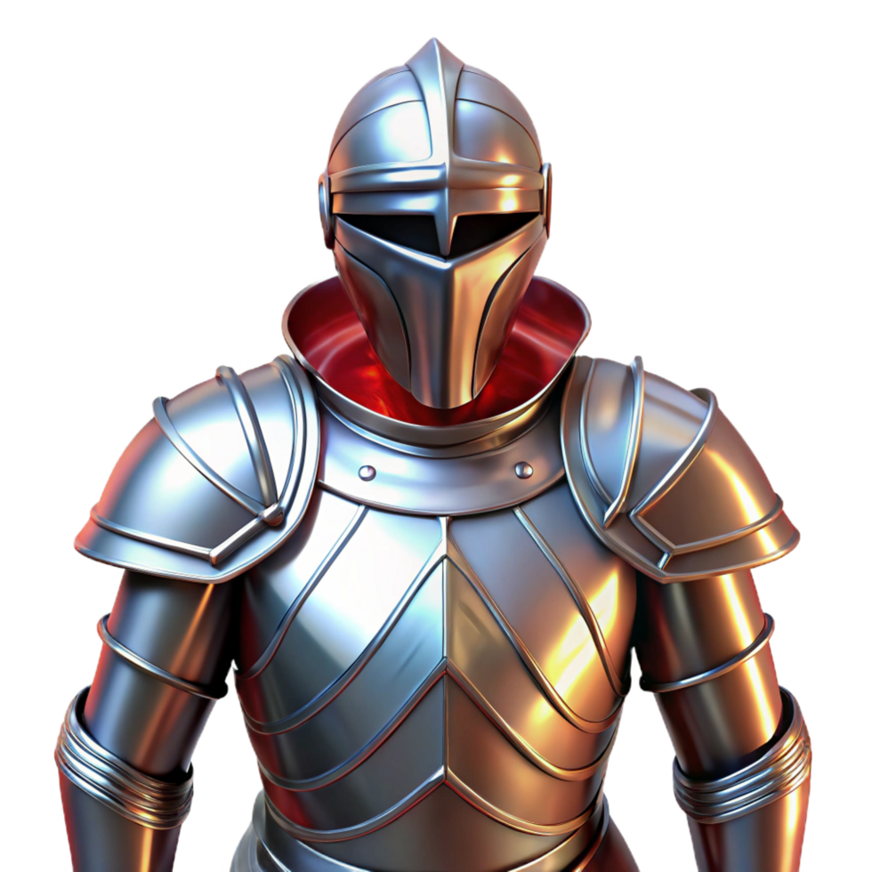 magnificent dynamic modern A gleaming suit of plate armor, polished and ready for battle. NO BACKGROUND with Transparent Background. sharp png