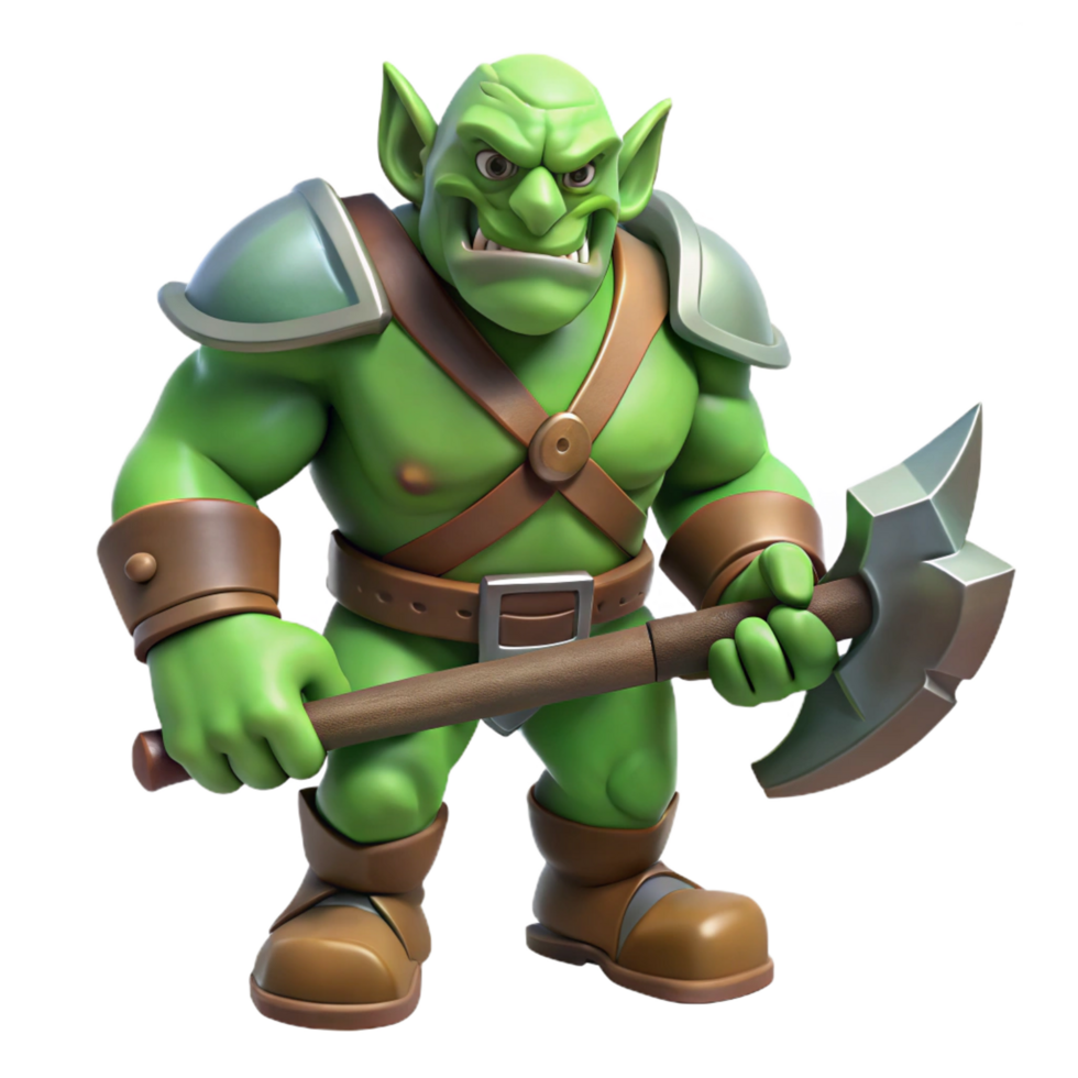 melancholic beautiful A menacing orc, wielding a crude axe. NO BACKGROUND with Transparent Background. high quality png