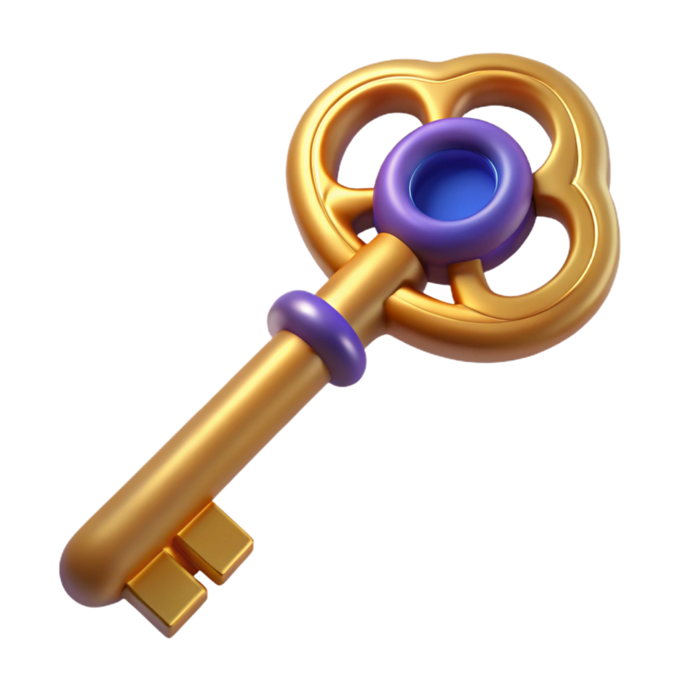 wonderful gothic A single, intricate key, seemingly ancient and magical. NO BACKGROUND with Transparent Background. expertly shot png