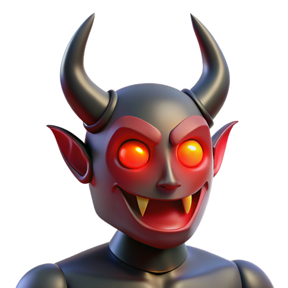 energetic stunning A horned demon, with glowing red eyes. NO BACKGROUND with Transparent Background. ultra HD png
