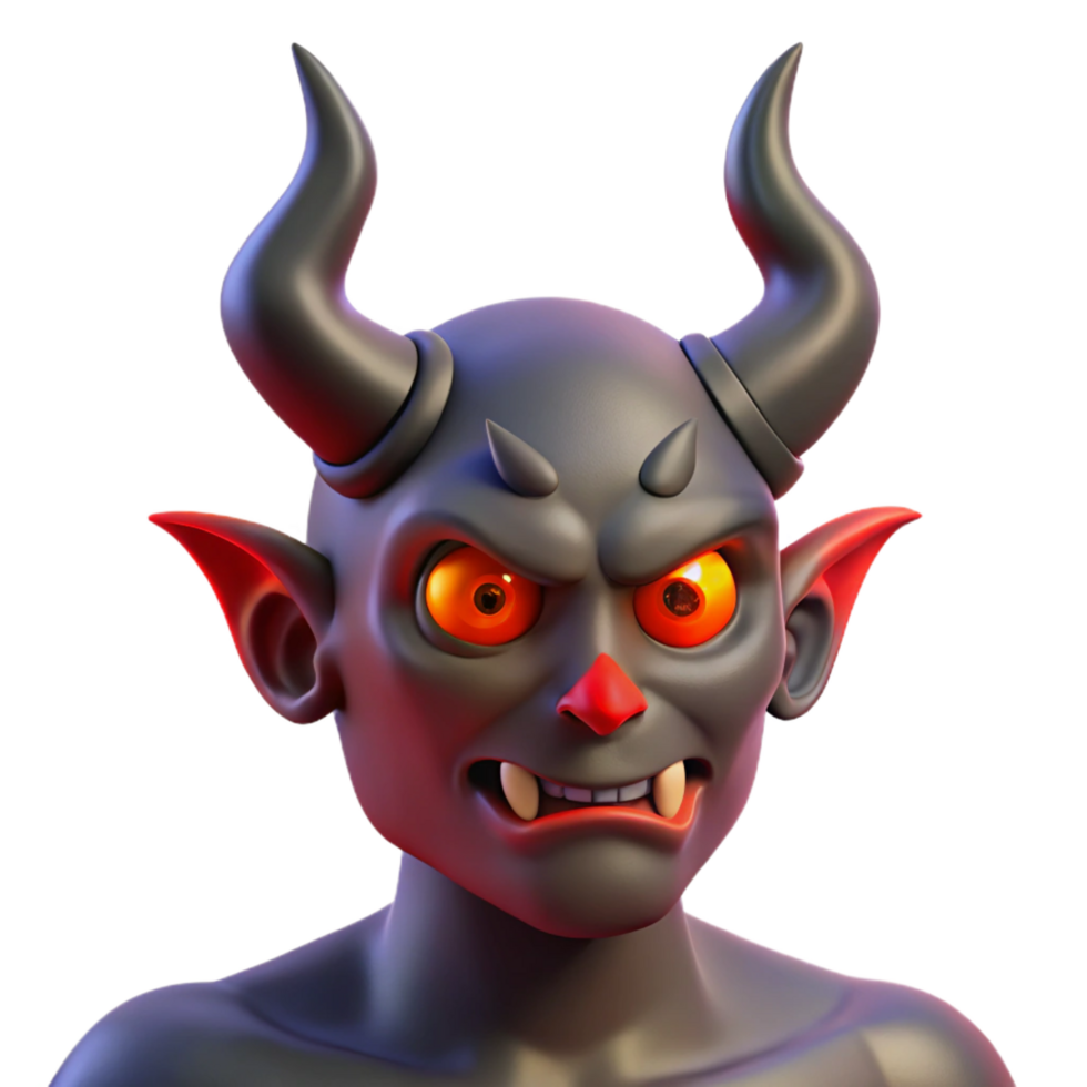 elegant iconic A horned demon, with glowing red eyes. NO BACKGROUND with Transparent Background. png