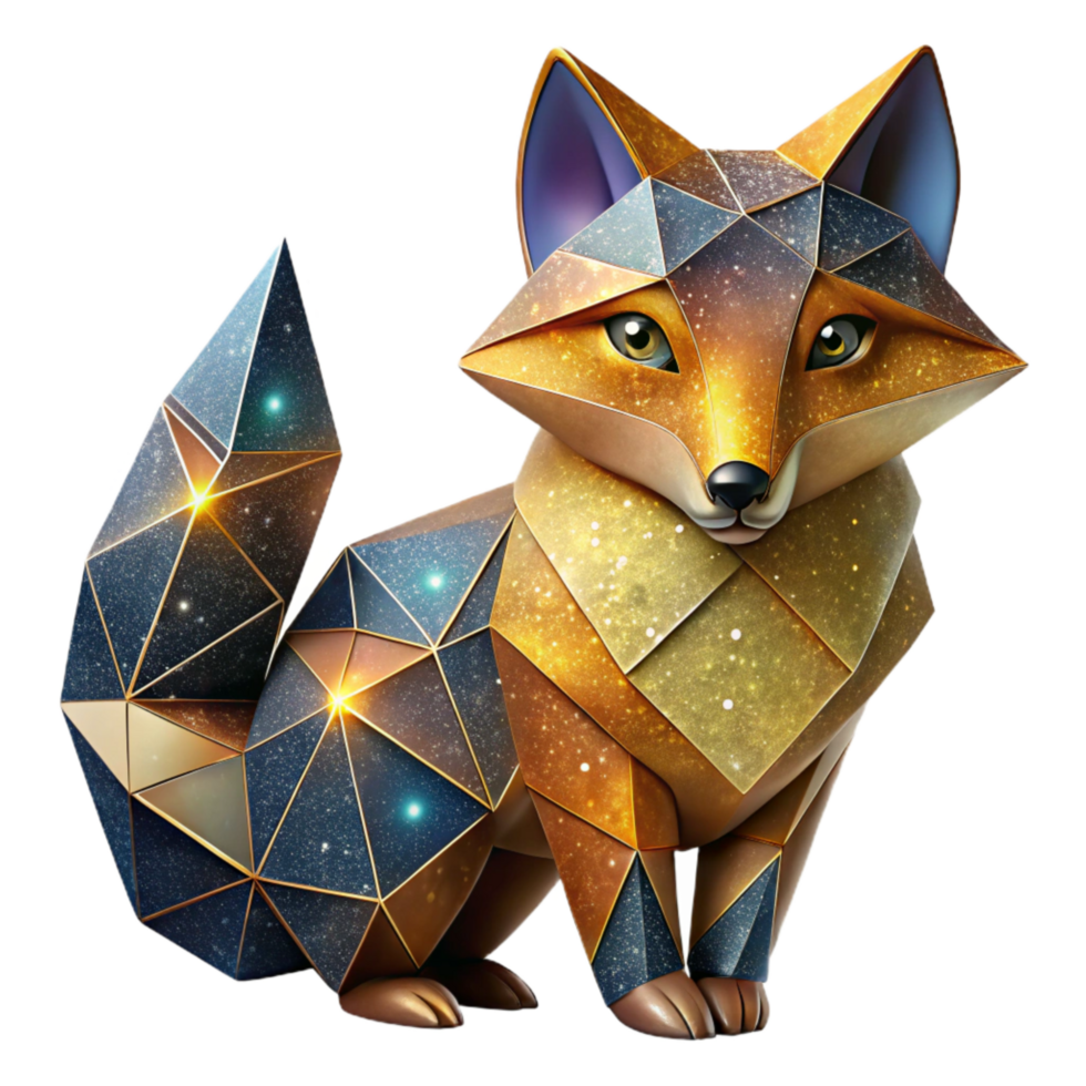 extraordinary modern Origami Fox Cutout with Realistic Fur png