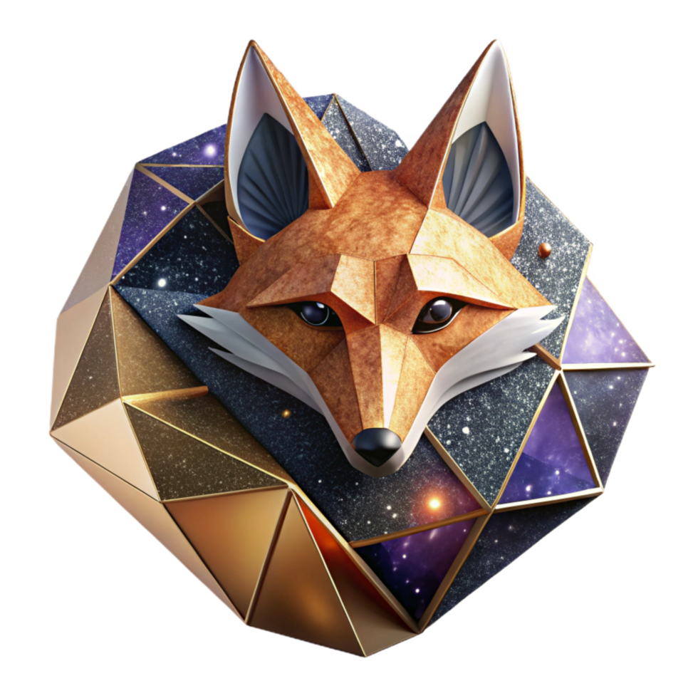 beautiful classic Origami Fox Cutout with Realistic Fur professional png