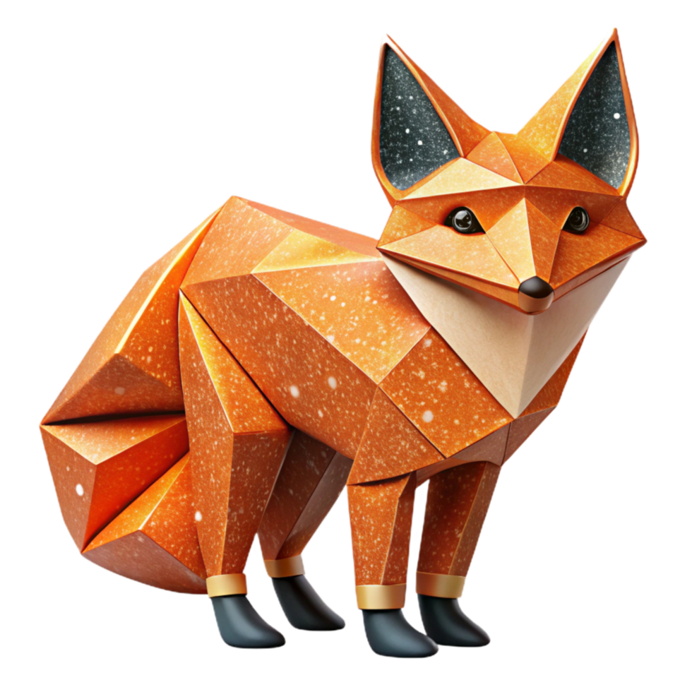 serene rustic Origami Fox Orange Cutout Element high resolution png