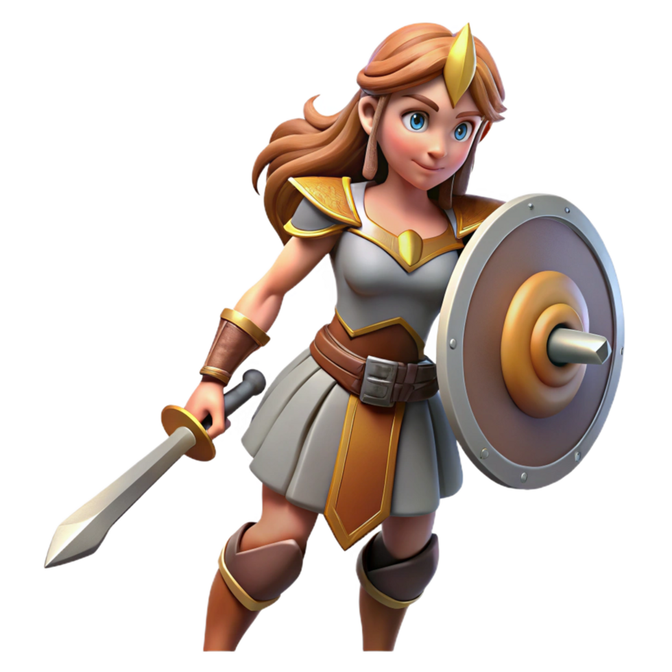 mysterious enchanting A fierce warrior woman, wielding a sword and shield. NO BACKGROUND with Transparent Background. refined png
