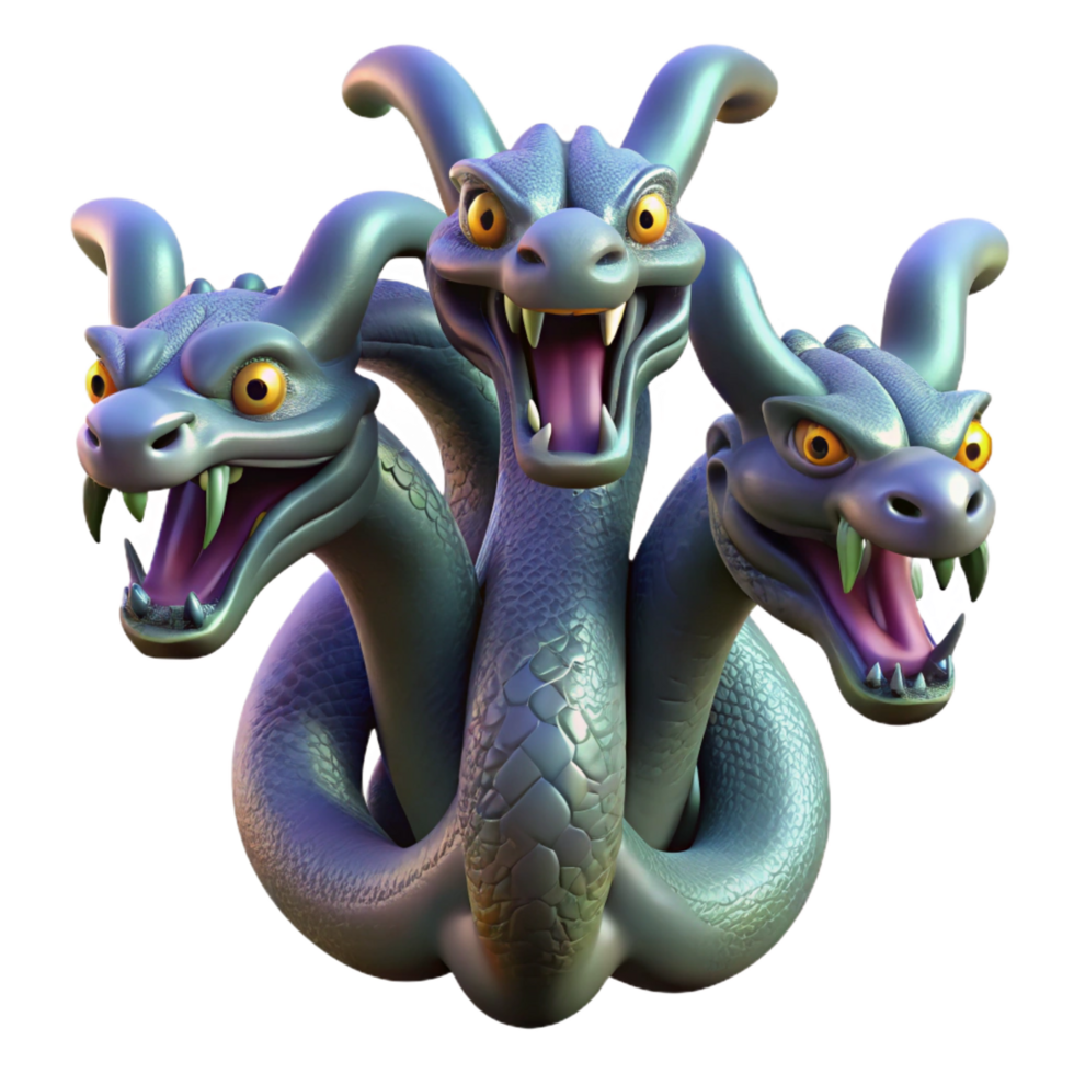 whimsical radiant A realistic rendering of a hydra, multiple heads visible. NO BACKGROUND with Transparent Background. premium png