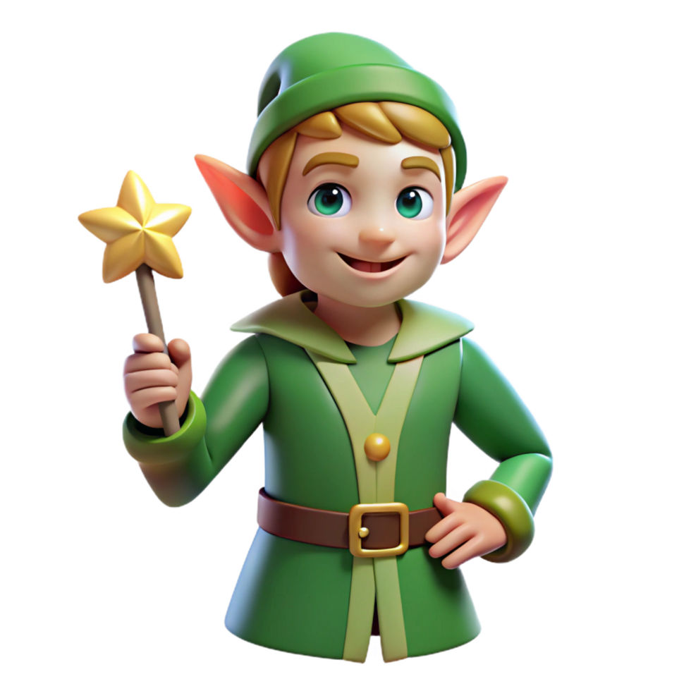 vibrant urban A stylized, cartoon-style elf, holding a magic wand. NO BACKGROUND with Transparent Background. exclusive png